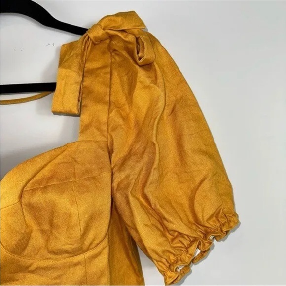Reformation Spring Bow Sleeve Dress in Ochre Size 10 - Picture 2 of 8
